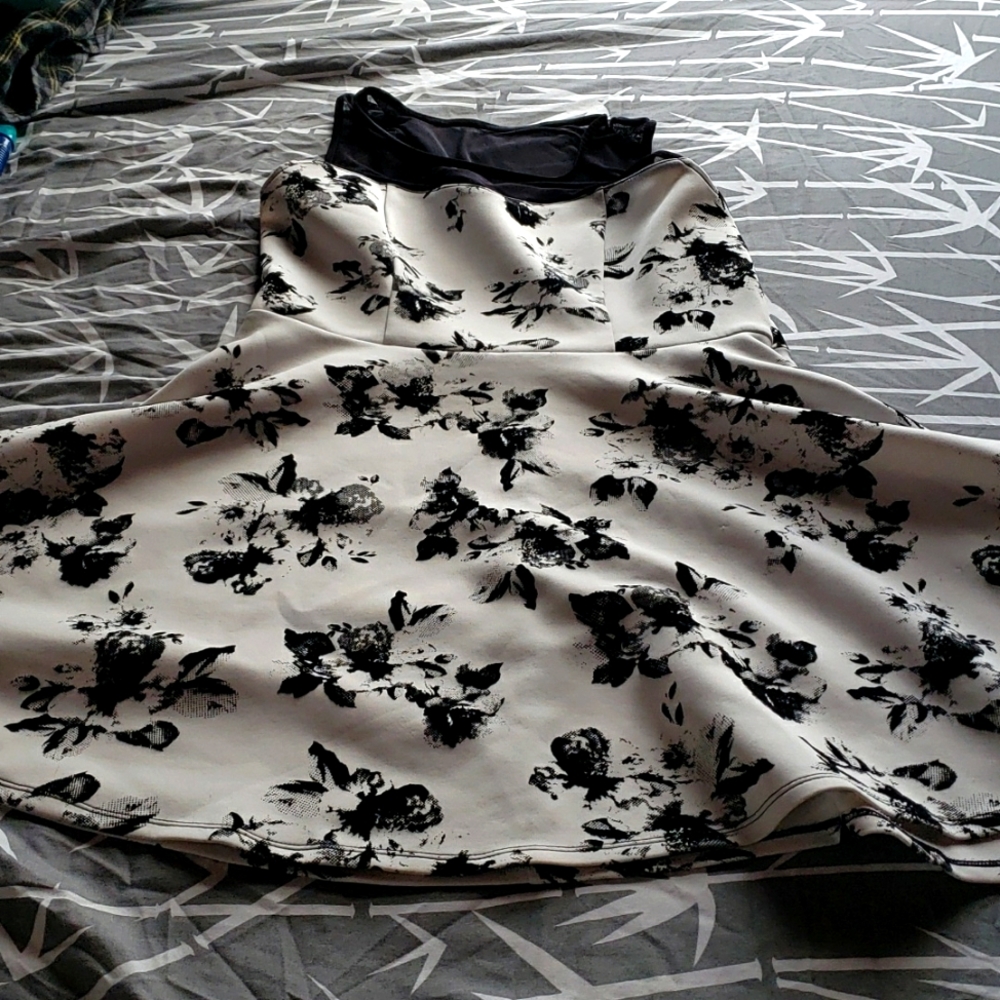 White dress with black flower details